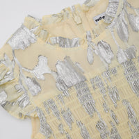Yellow Metallic Jacquard Tiered Dress
