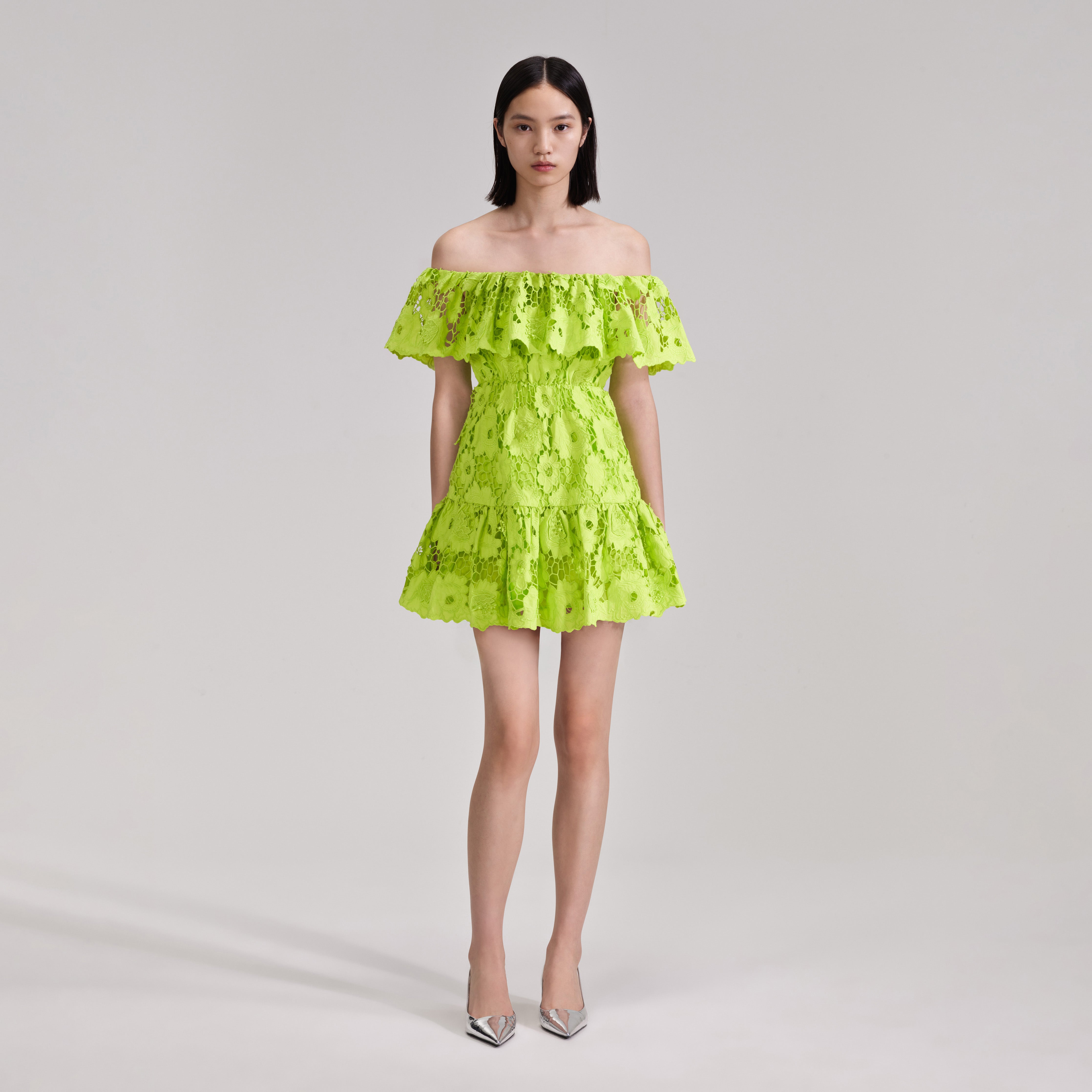 Lime green off 2024 the shoulder dress