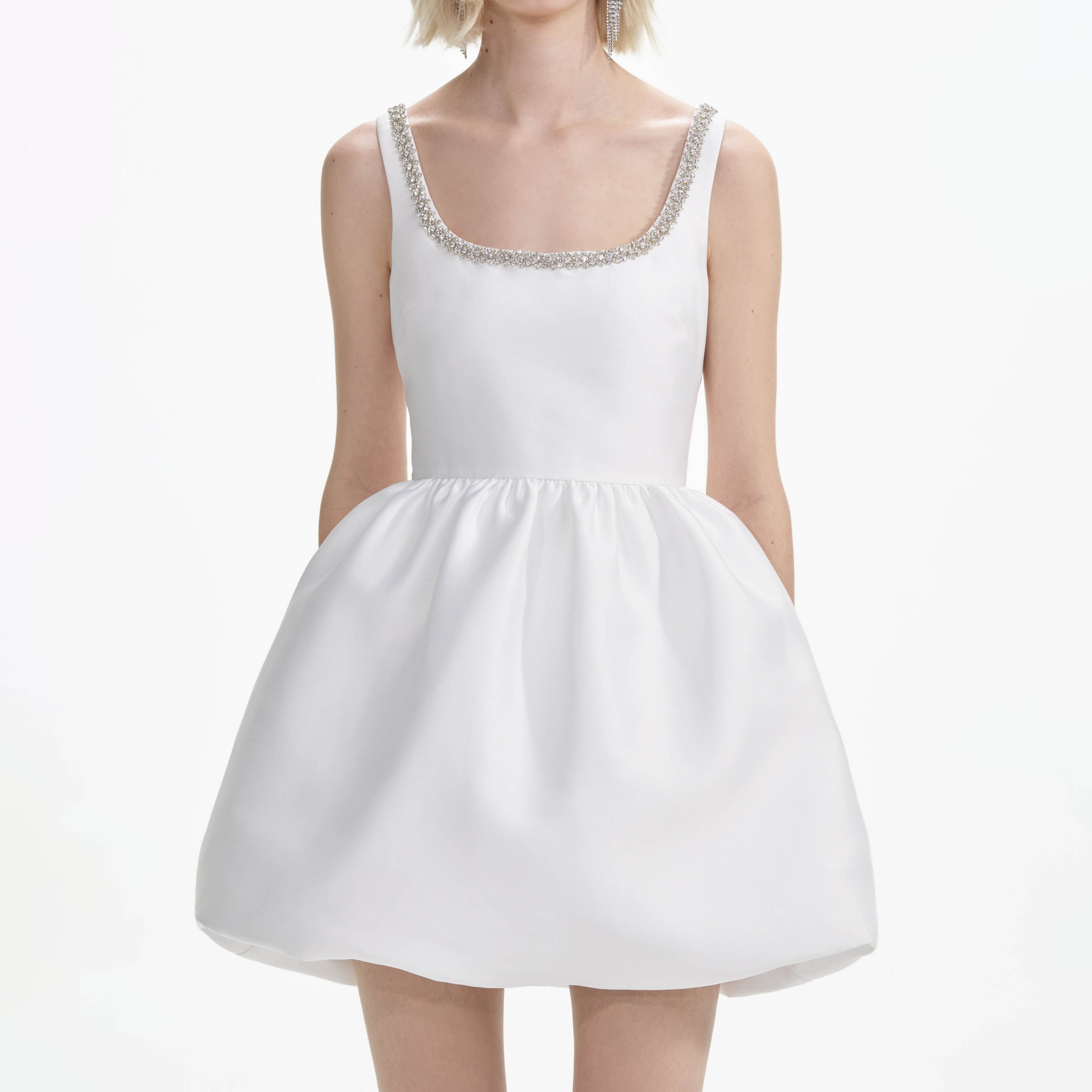 White Taffeta Diamante Mini Dress