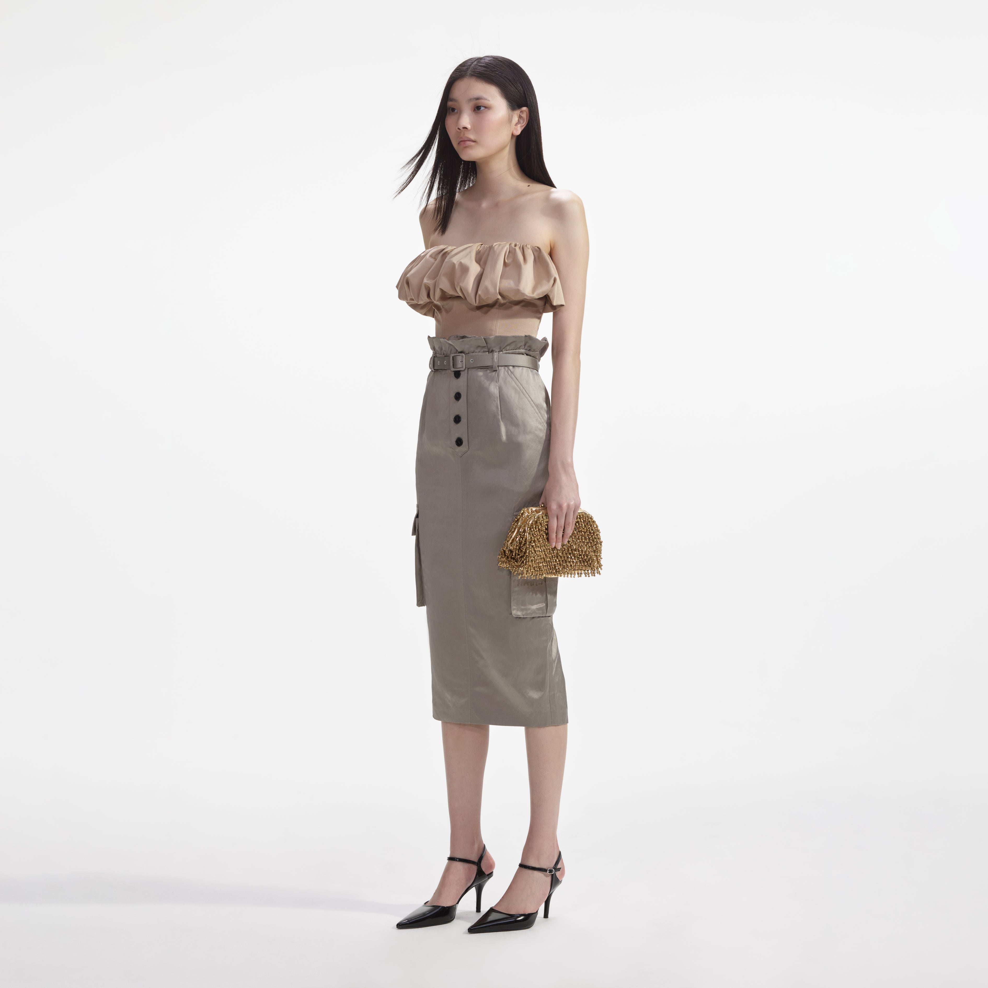 Beige Taffeta Bandeau Top