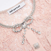Pink Lace Diamante Bow Midi Dress