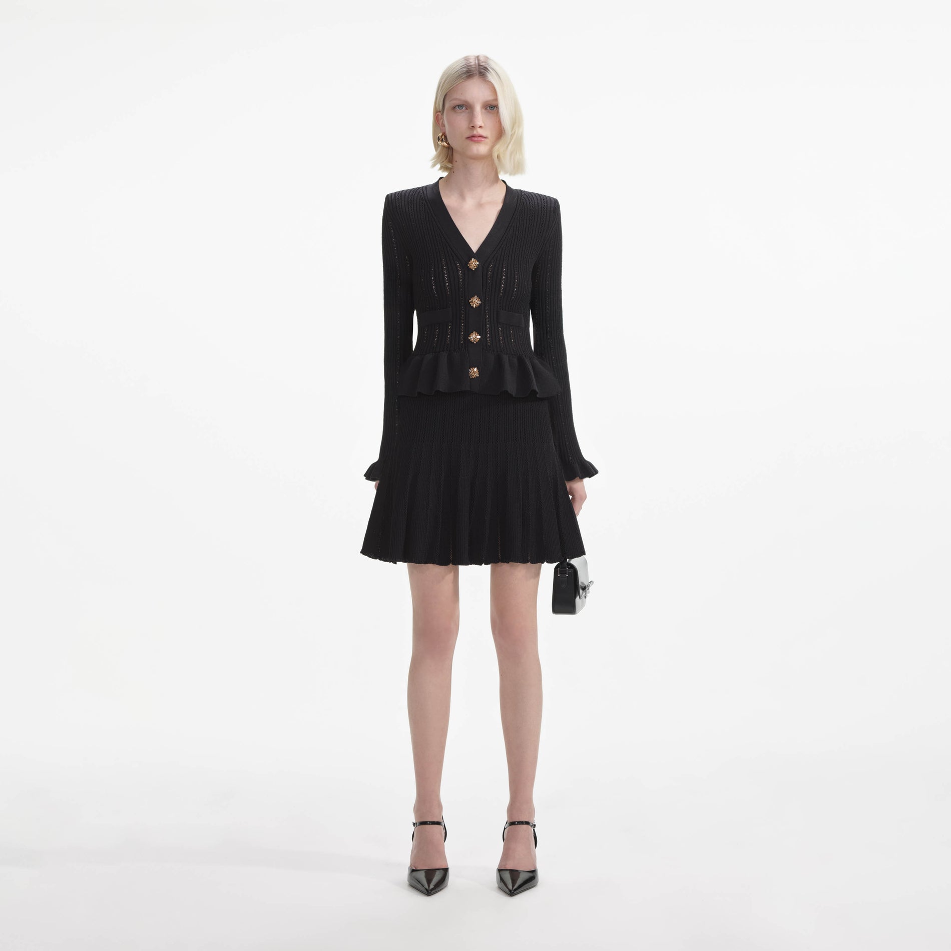 Black Knit Peplum Mini Dress