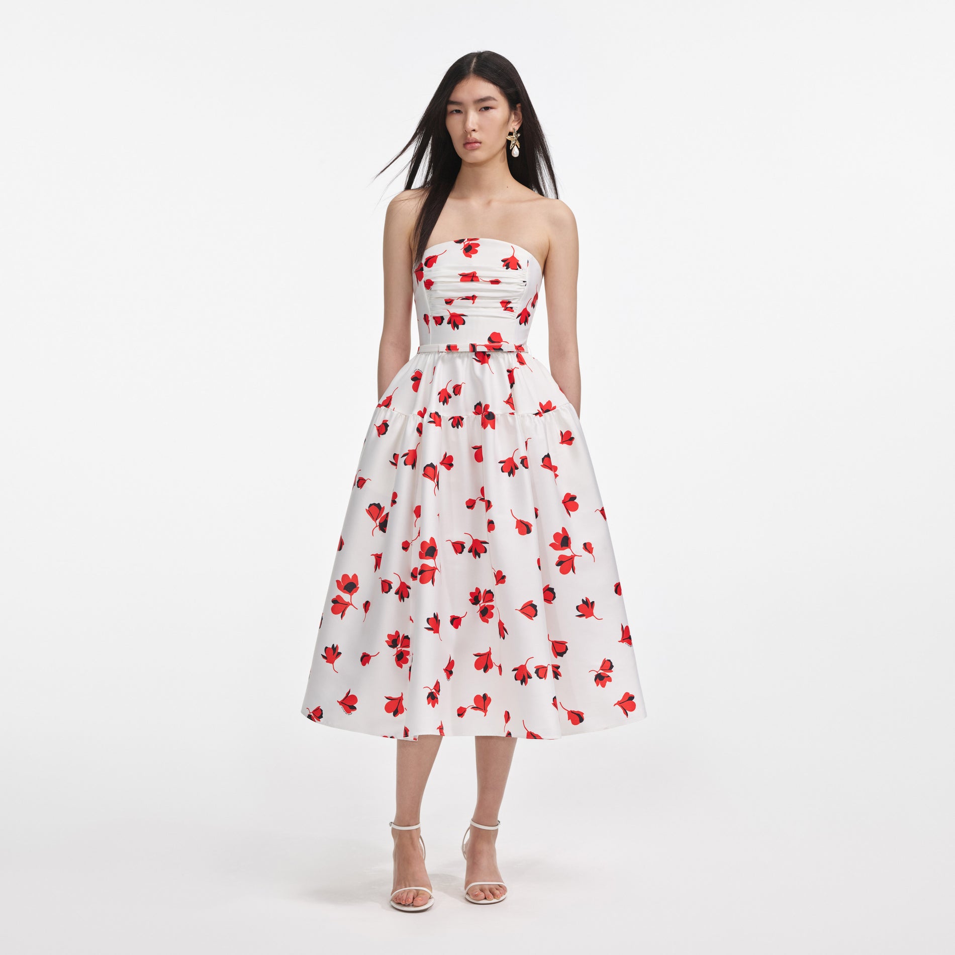 Floral Print Taffeta Midi Dress