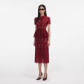 Burgundy Lace Peplum Midi Dress