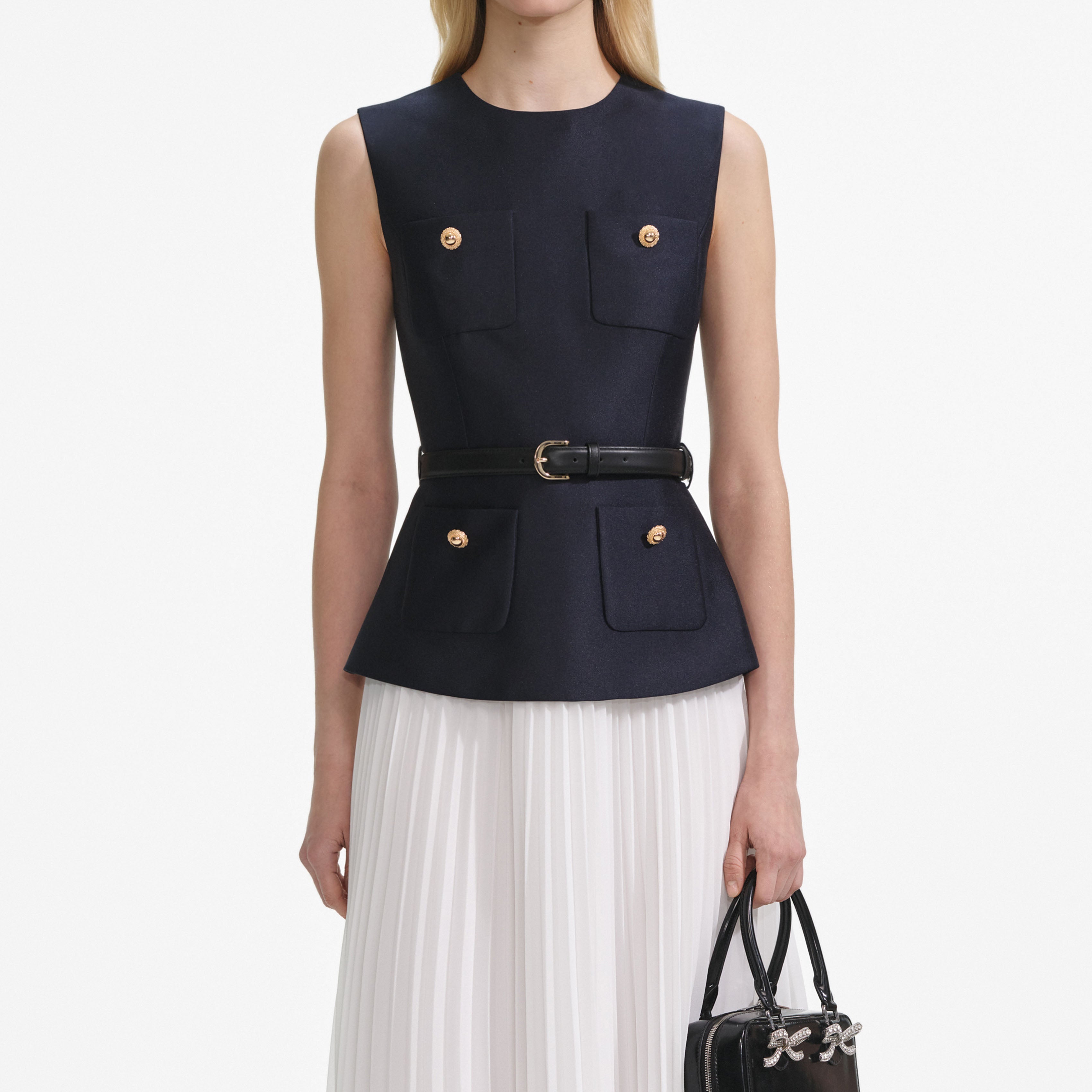 Navy Taffeta Midi Dress