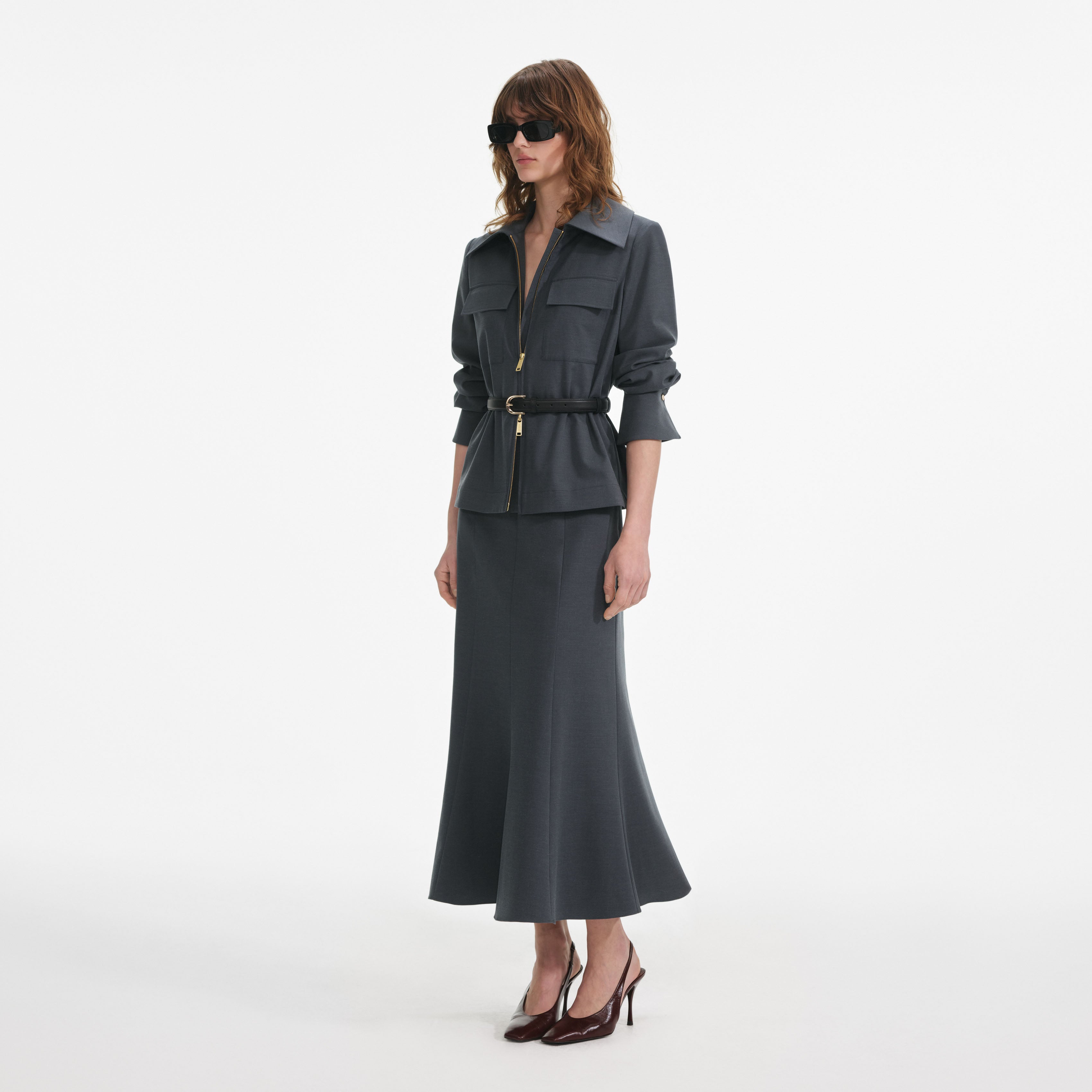 Grey Twill Midi Dress