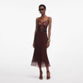 Brown Lace Insert Midi Dress
