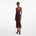 Brown Lace Insert Midi Dress