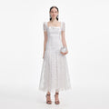 White Tulle Lace Gathered Midi Dress