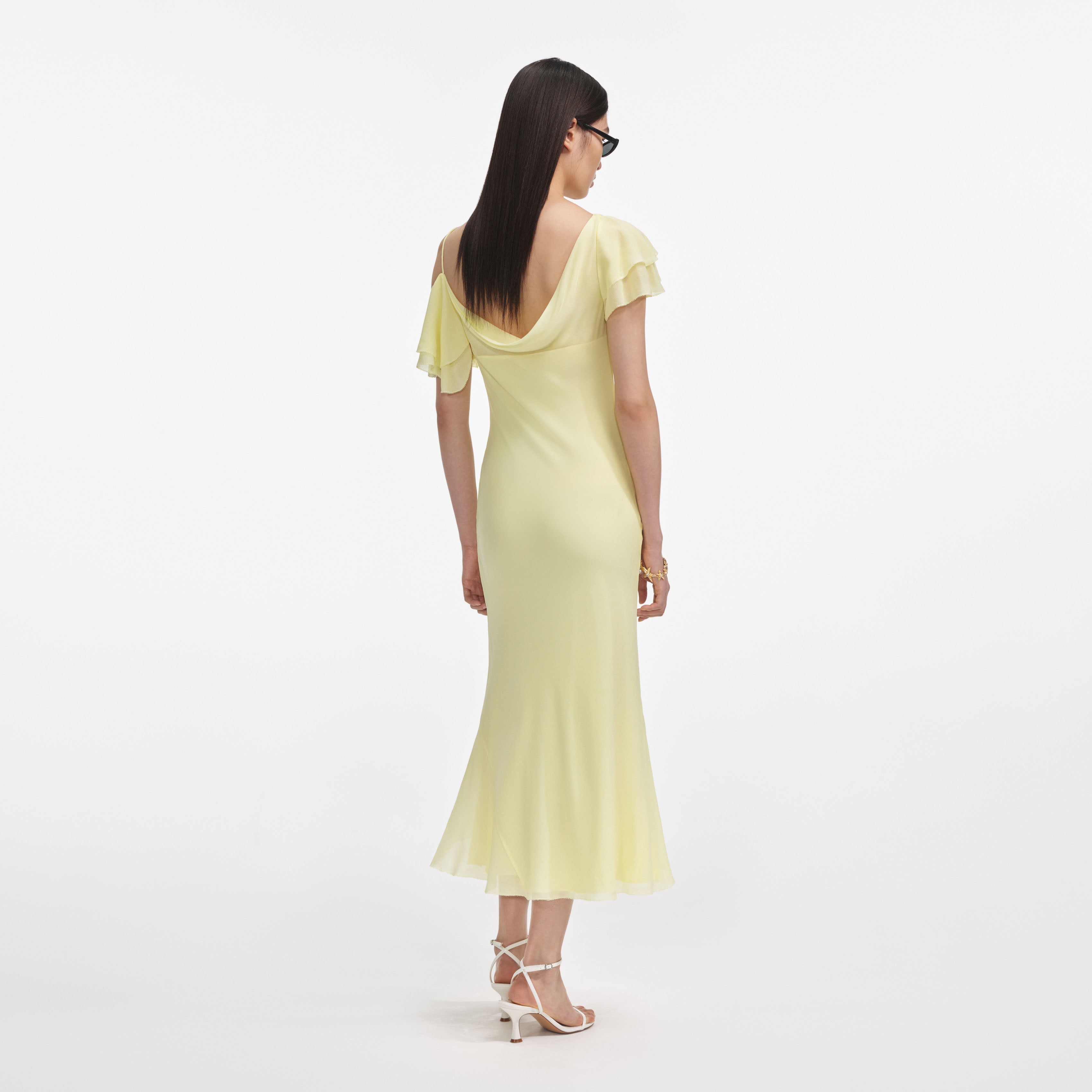 Yellow Georgette Frill Midi Dress
