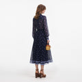 Navy Printed Chiffon Midi Dress
