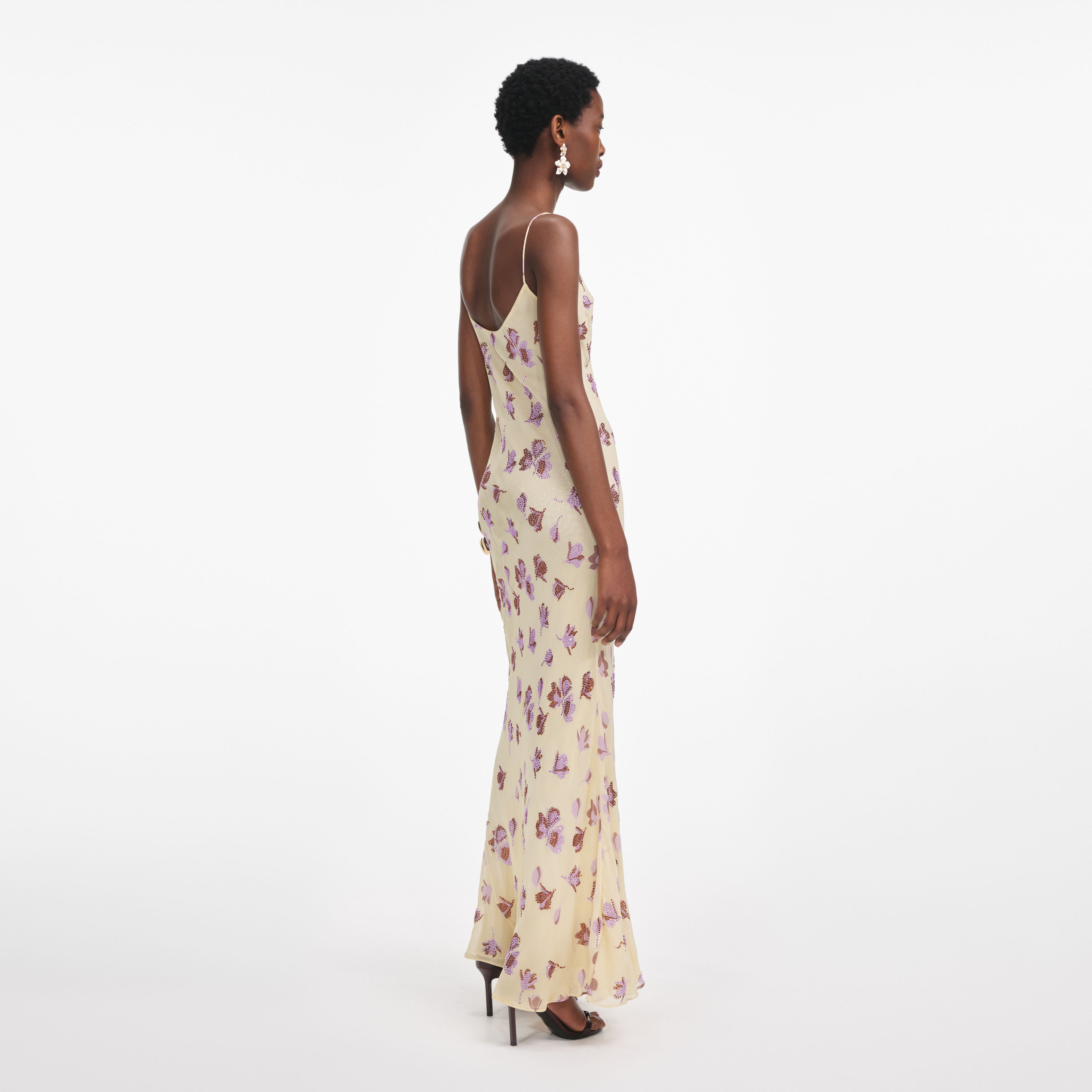 Yellow Floral Rhinestone Maxi Dress