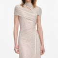 Champagne Rhinestone Mesh Cut Out Midi Dress
