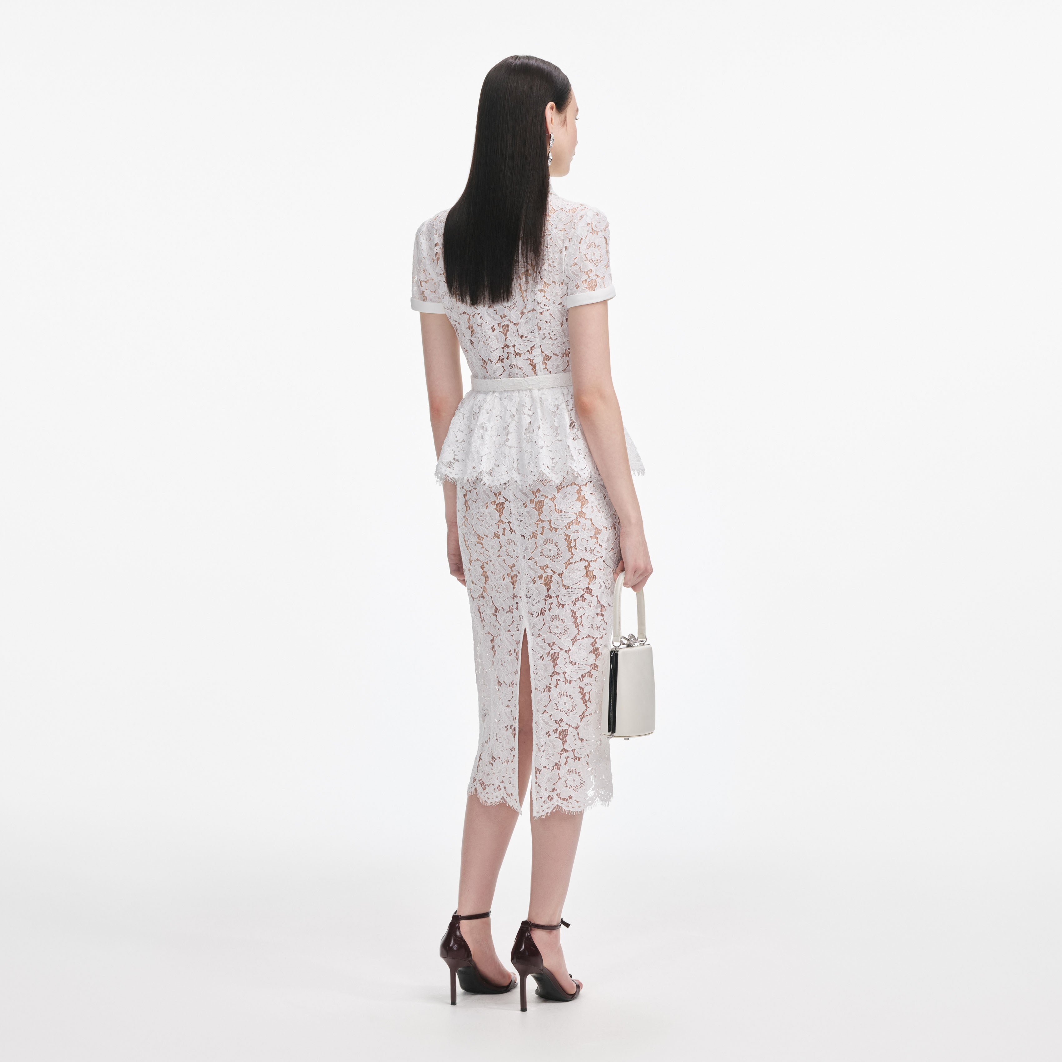 White Lace Peplum Midi Dress