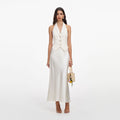 Cream Linen Blend Satin Midi Dress