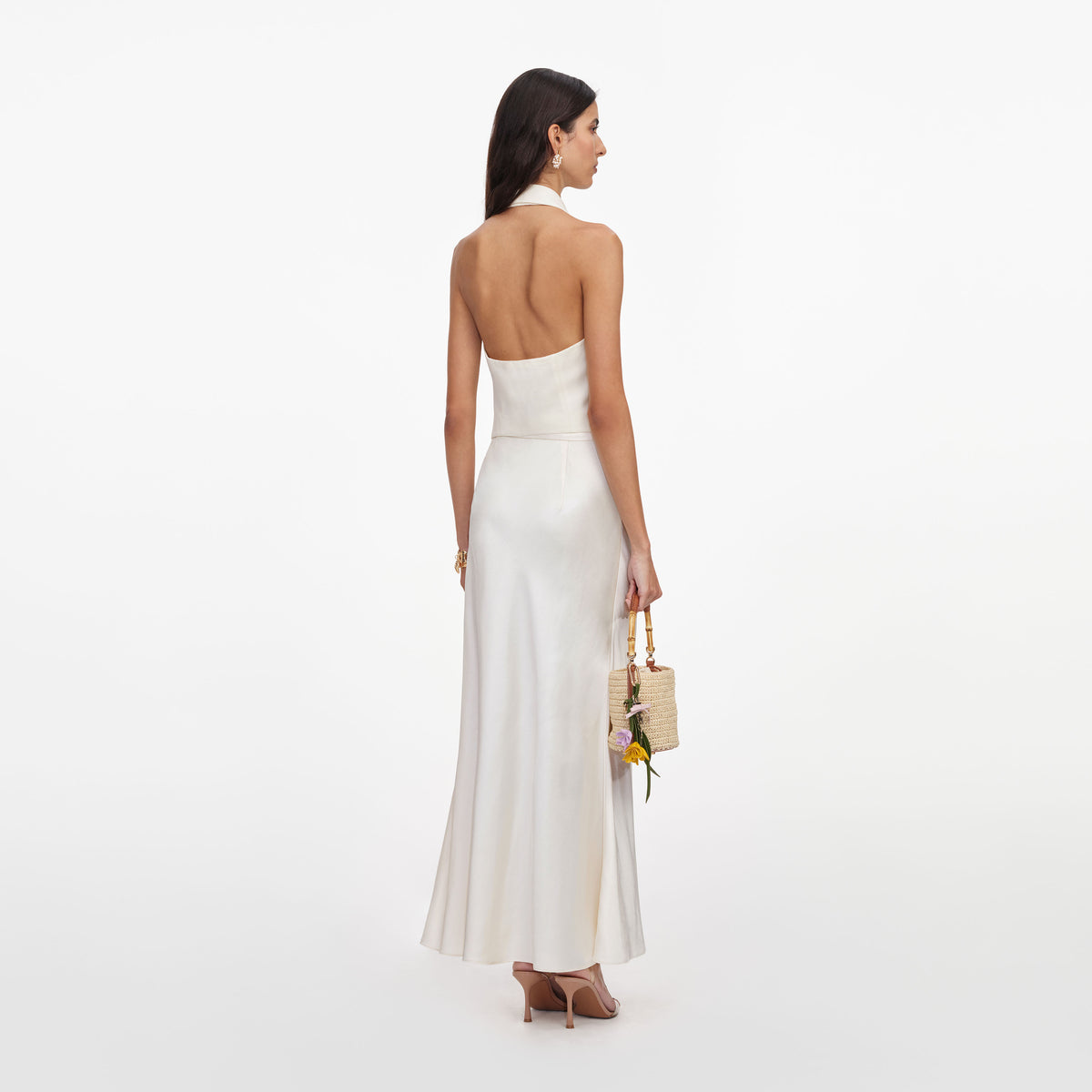 Cream Linen Blend Satin Midi Dress