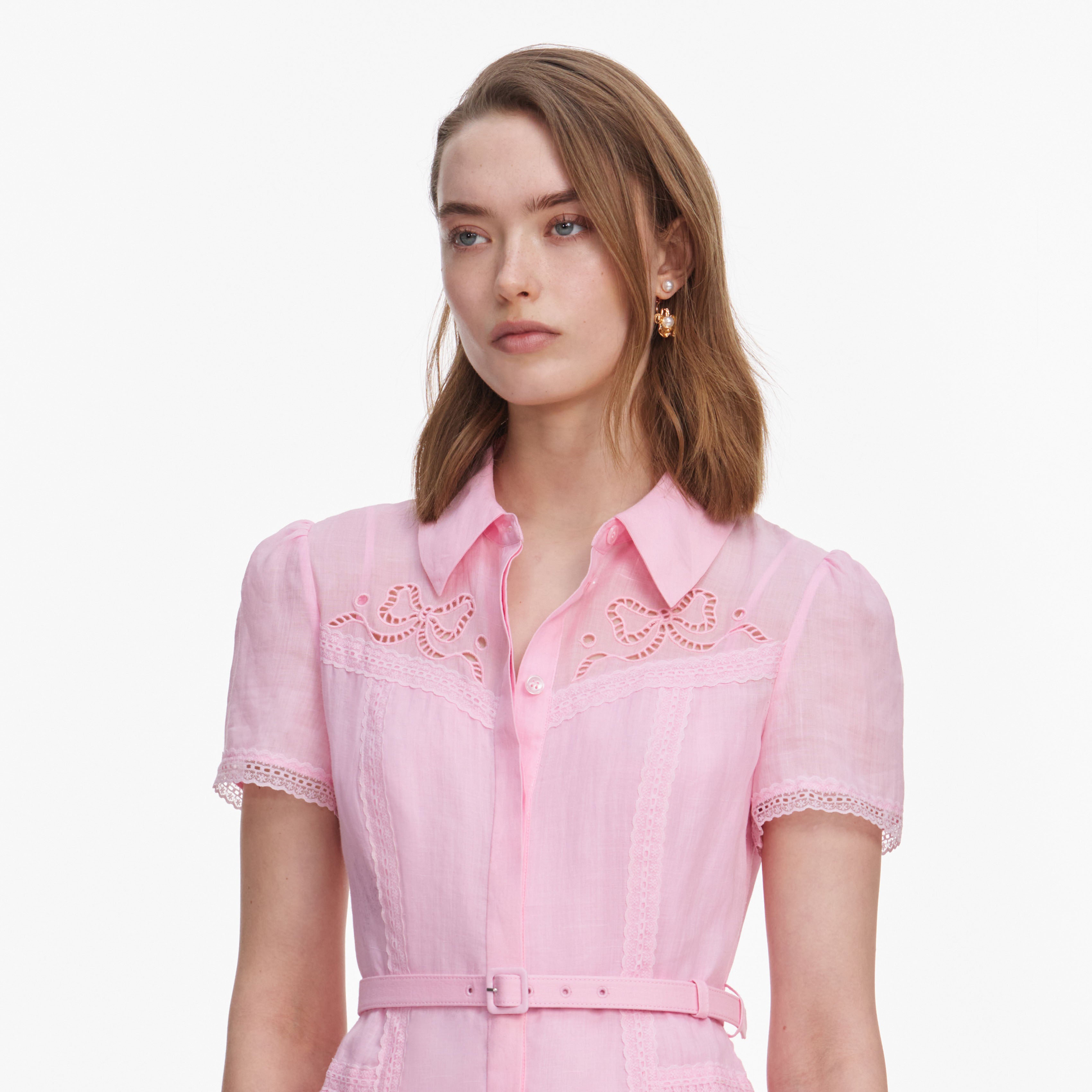 Pink Embroidered Mini Dress