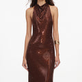 Brown Rhinestone Racer Back Maxi Dress
