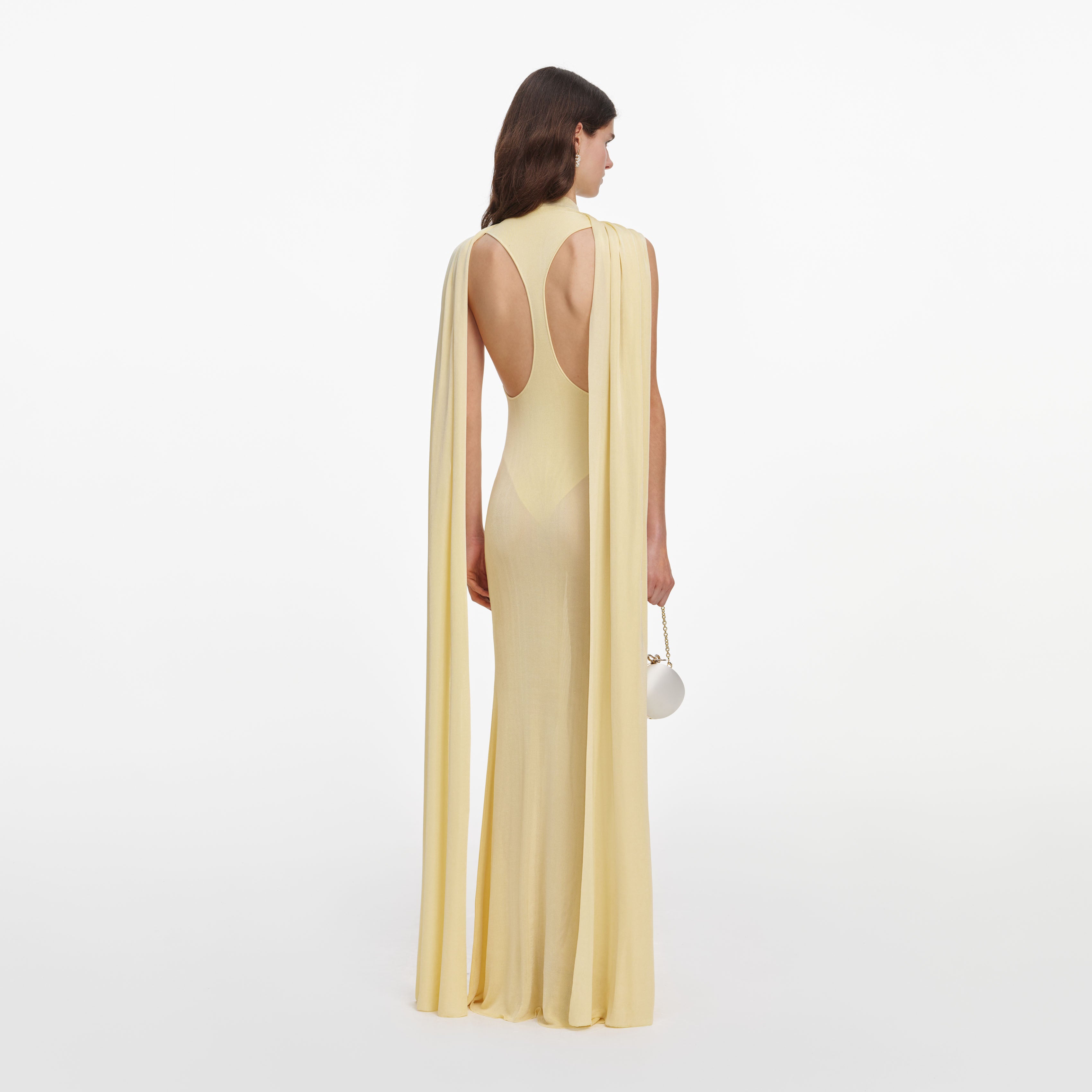 Yellow Viscose Knit Scarf Maxi Dress