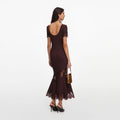 Brown Ribbed Knit Midi Dress