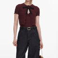 Brown Pointelle Knit Top