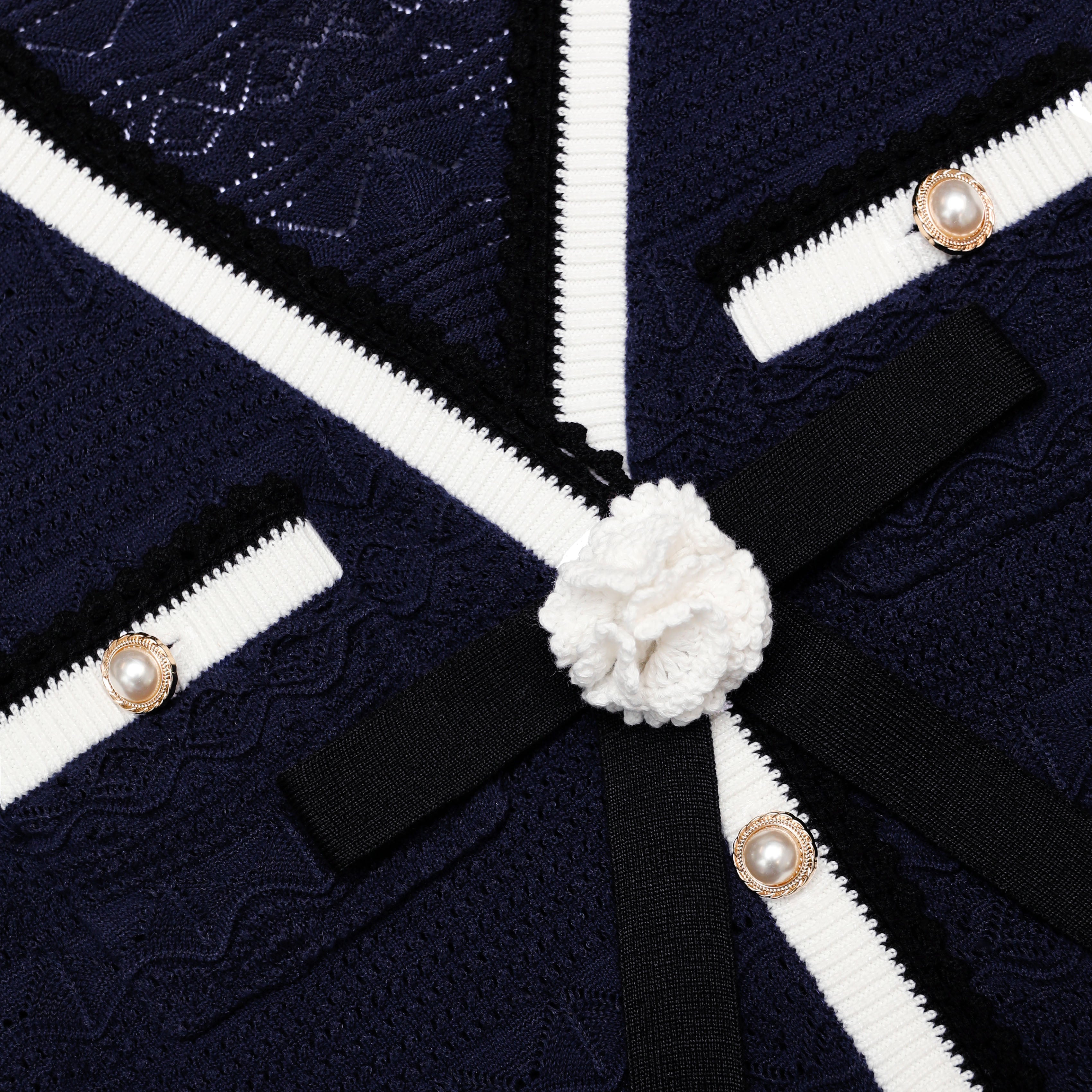 Navy Peplum Pointelle Knit Mini Dress