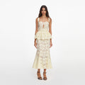 Yellow Lace Peplum Midi Dress