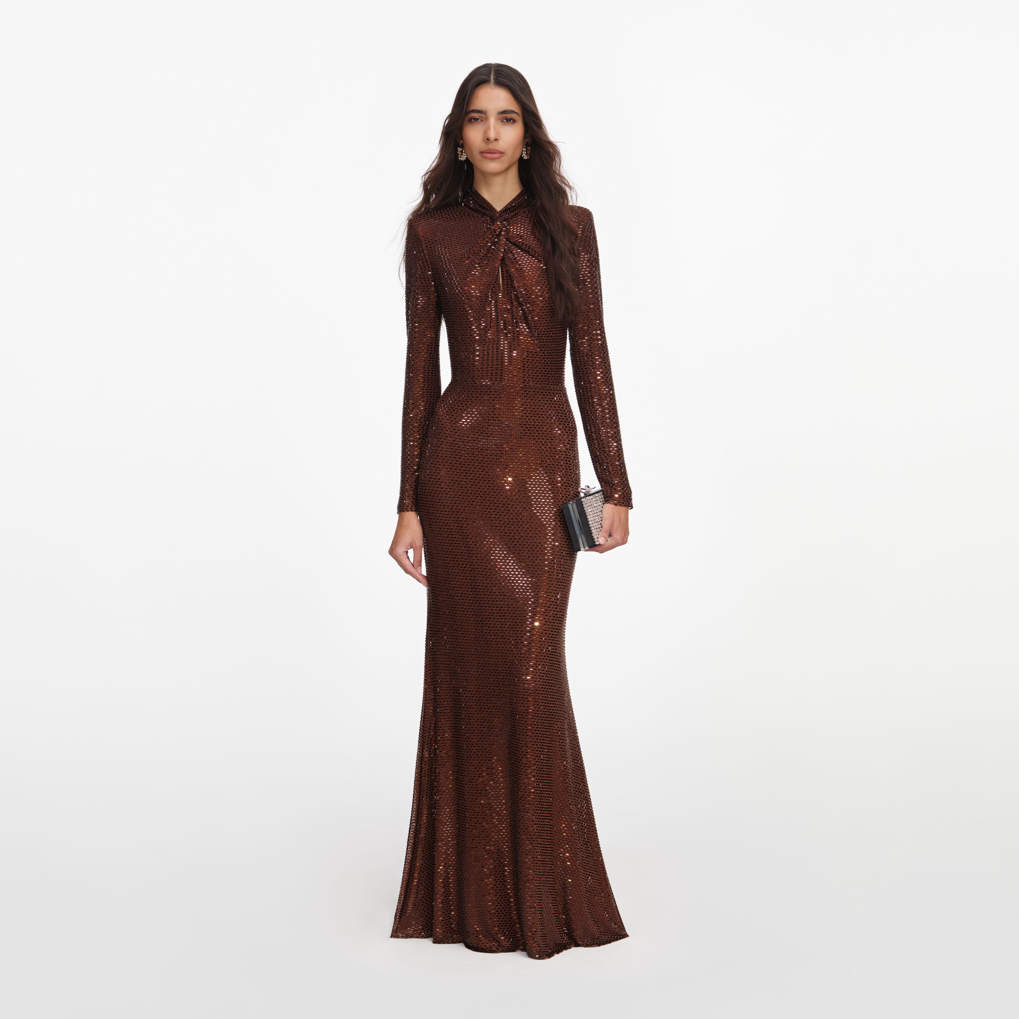 Brown Rhinestone Maxi Dress