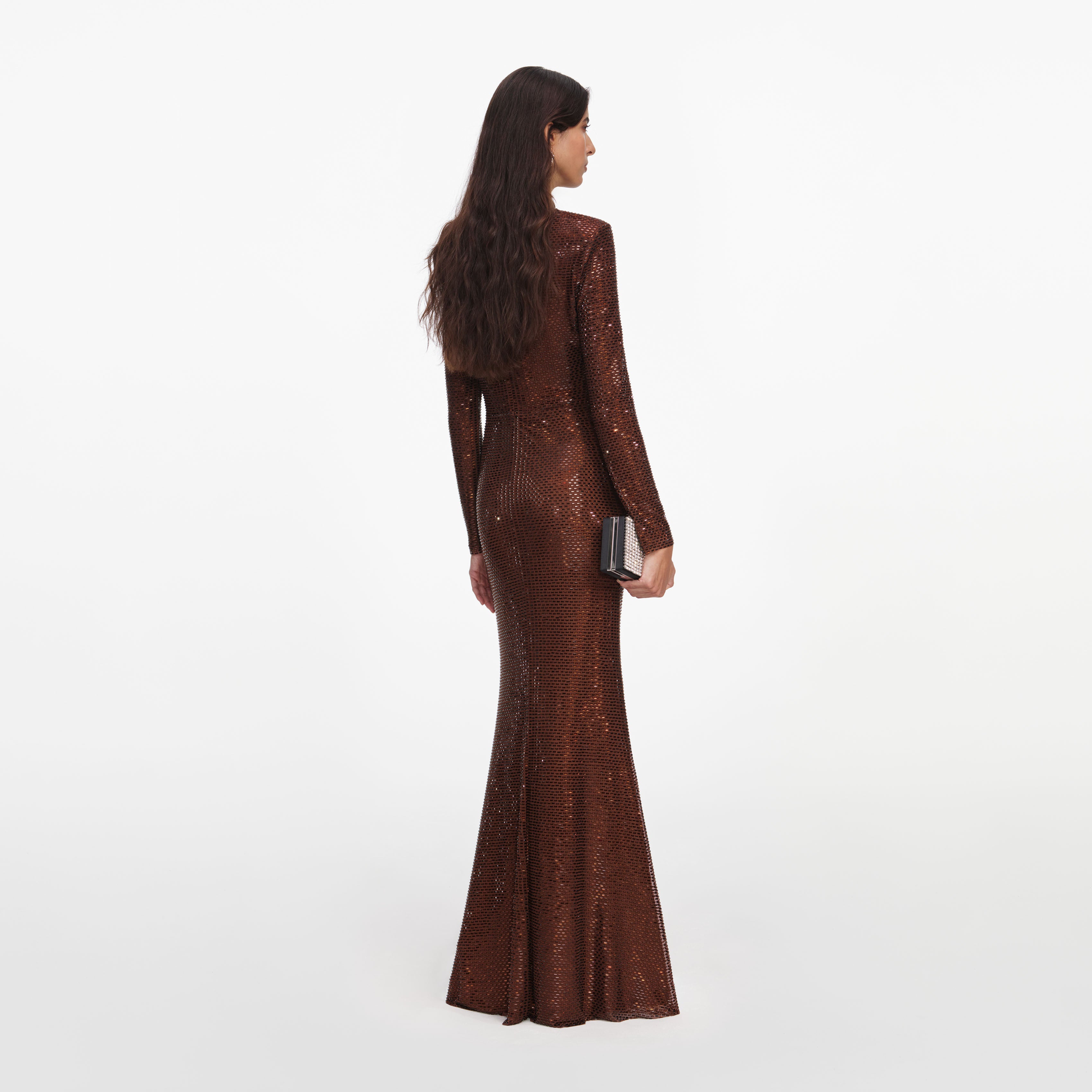 Brown Rhinestone Maxi Dress
