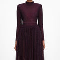 Burgundy Rhinestone Long Sleeve Maxi Dress