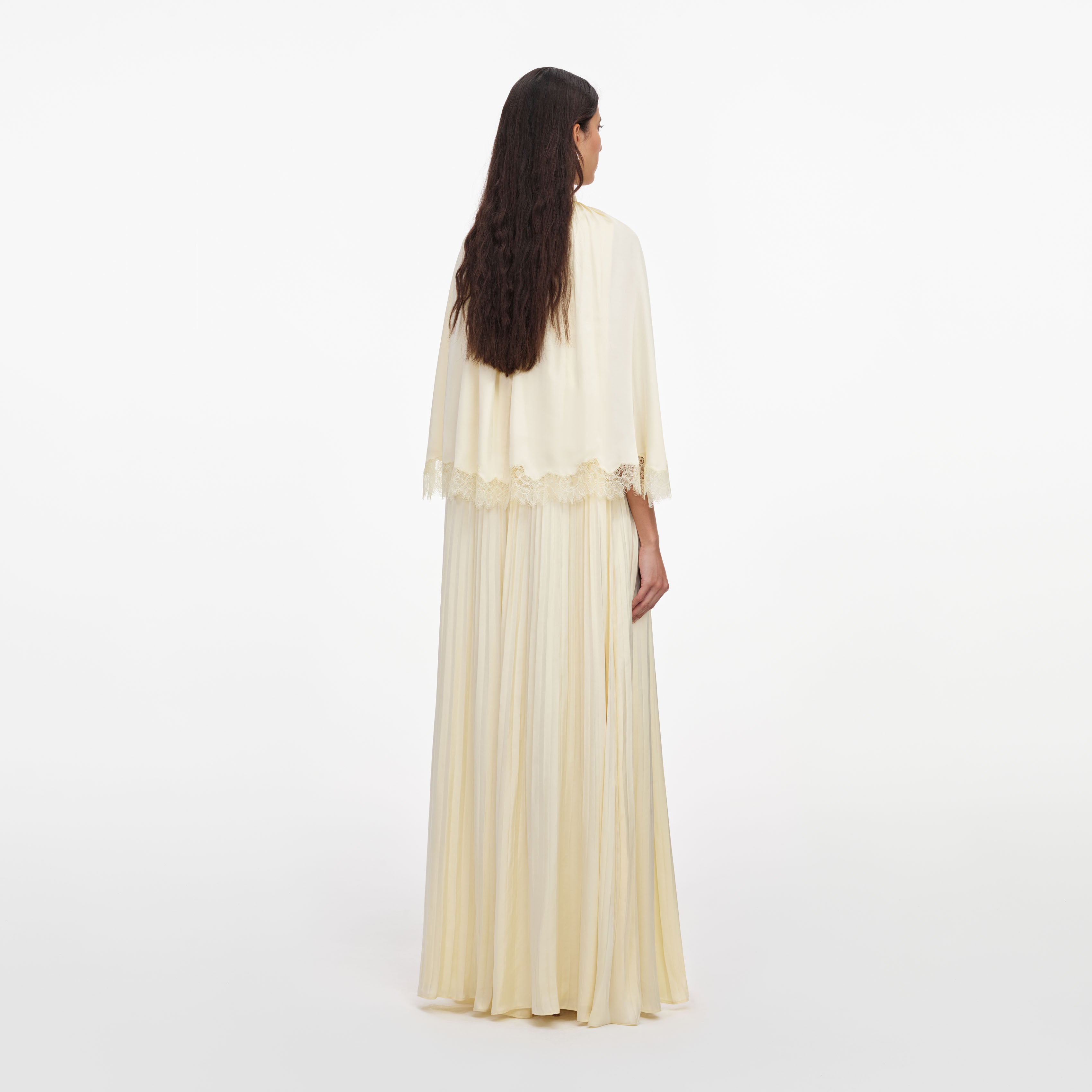 Yellow Tie Neck Cape Maxi Dress
