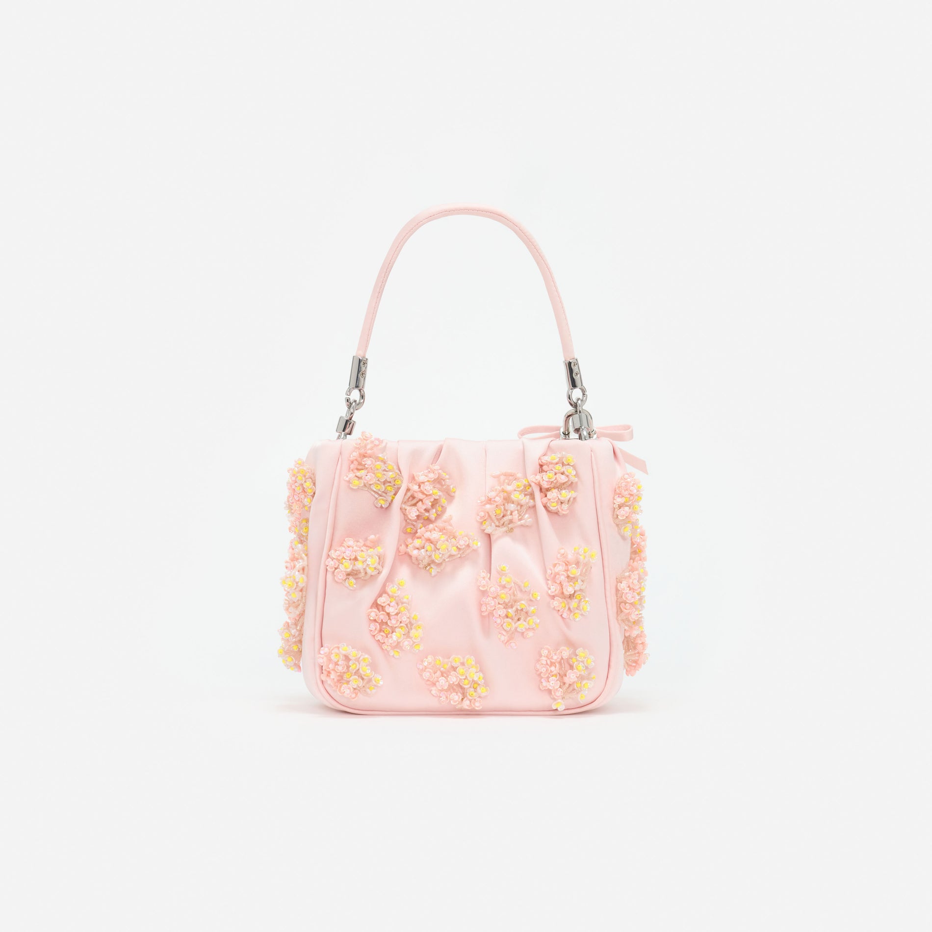Pink Satin Floral Beaded Tote Bag
