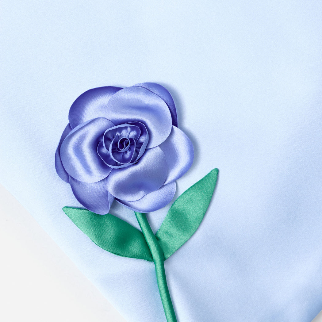 Blue Bonded Satin 3D Flower Dress