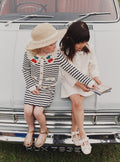 Cream And Navy Striped Knitted Cardigan