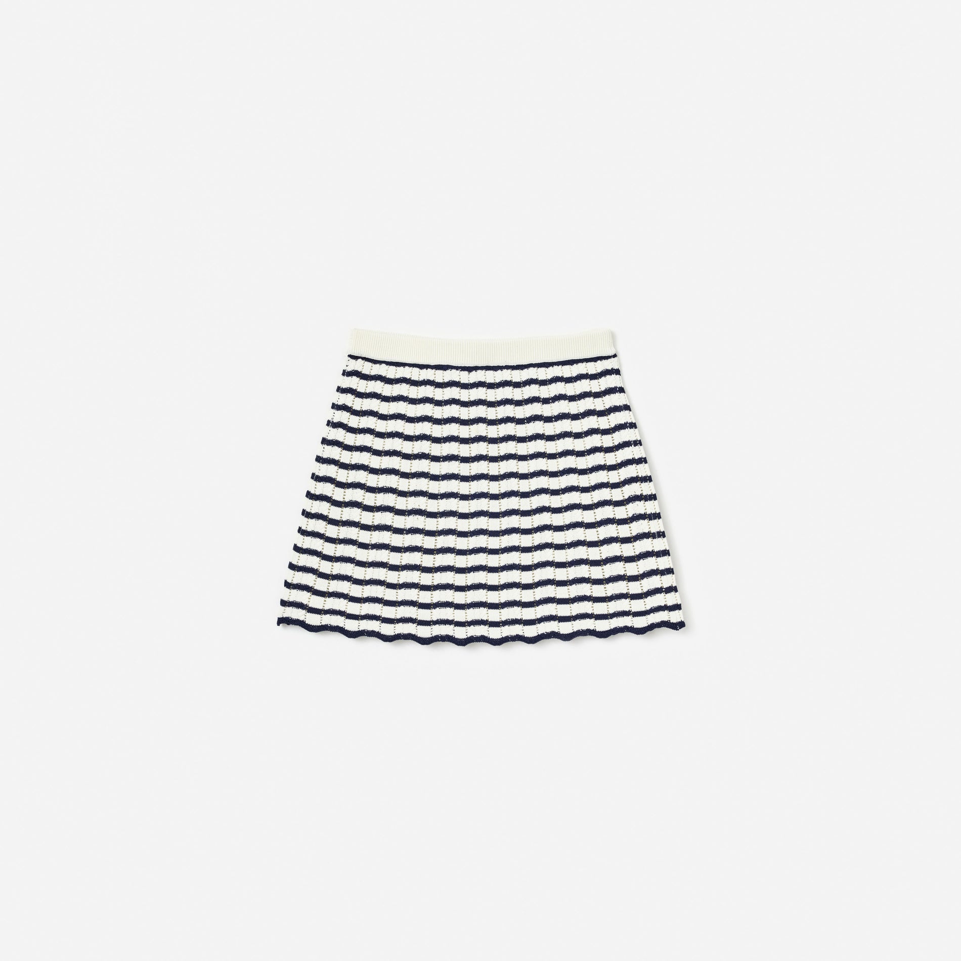 Cream And Navy Striped Knitted Skirt