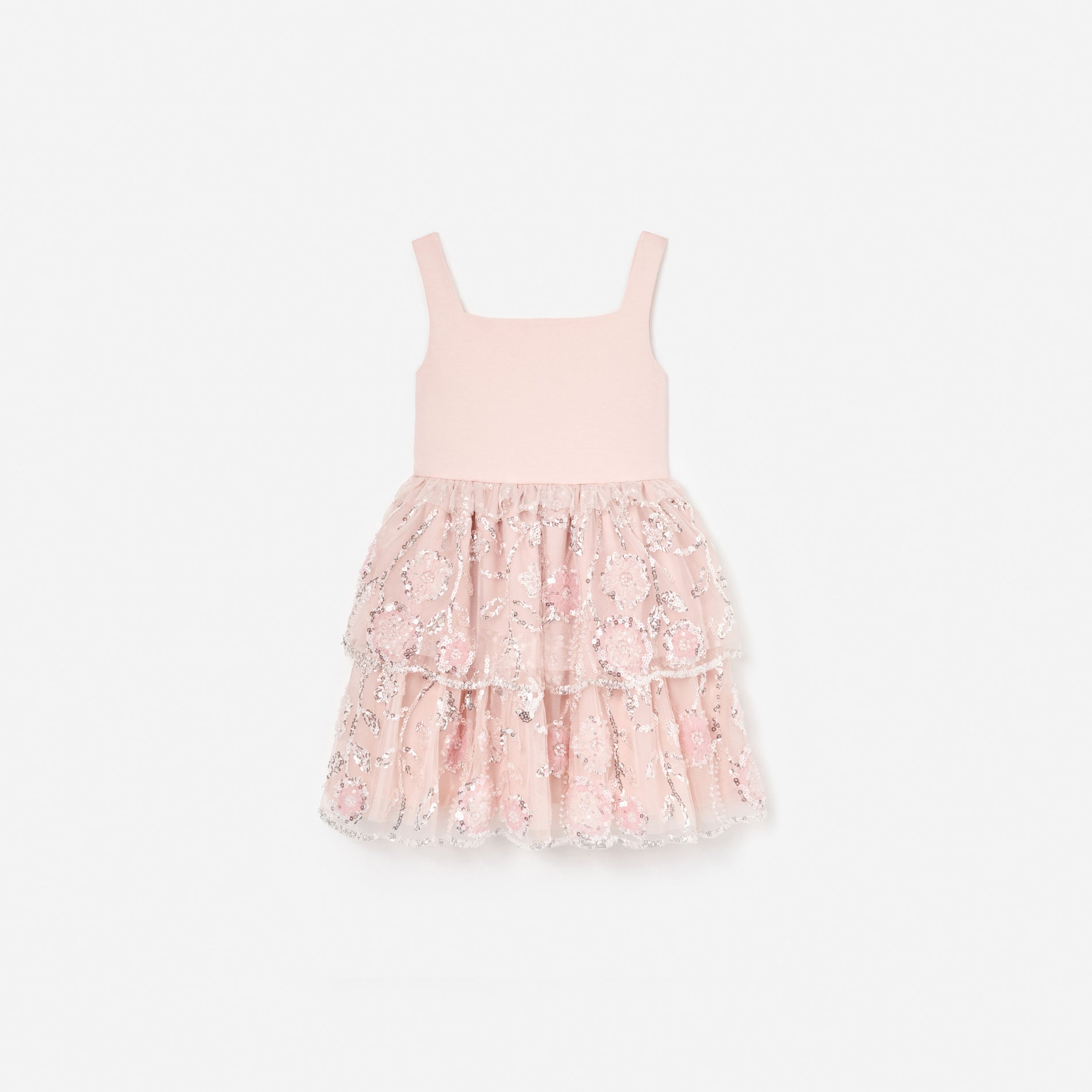 Pink Sequin Embellished Tiered Dress