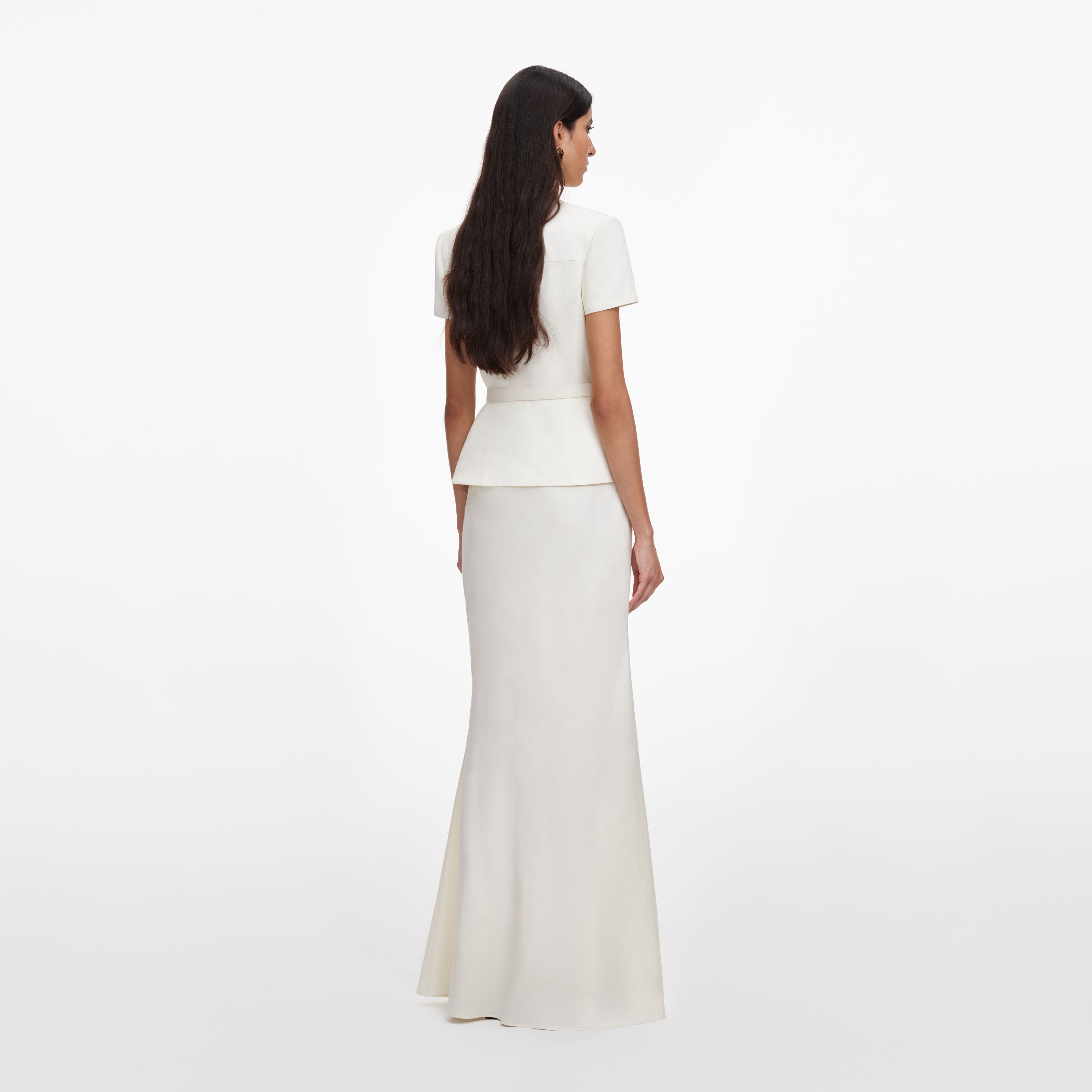Cream Linen Blend Peplum Maxi Dress