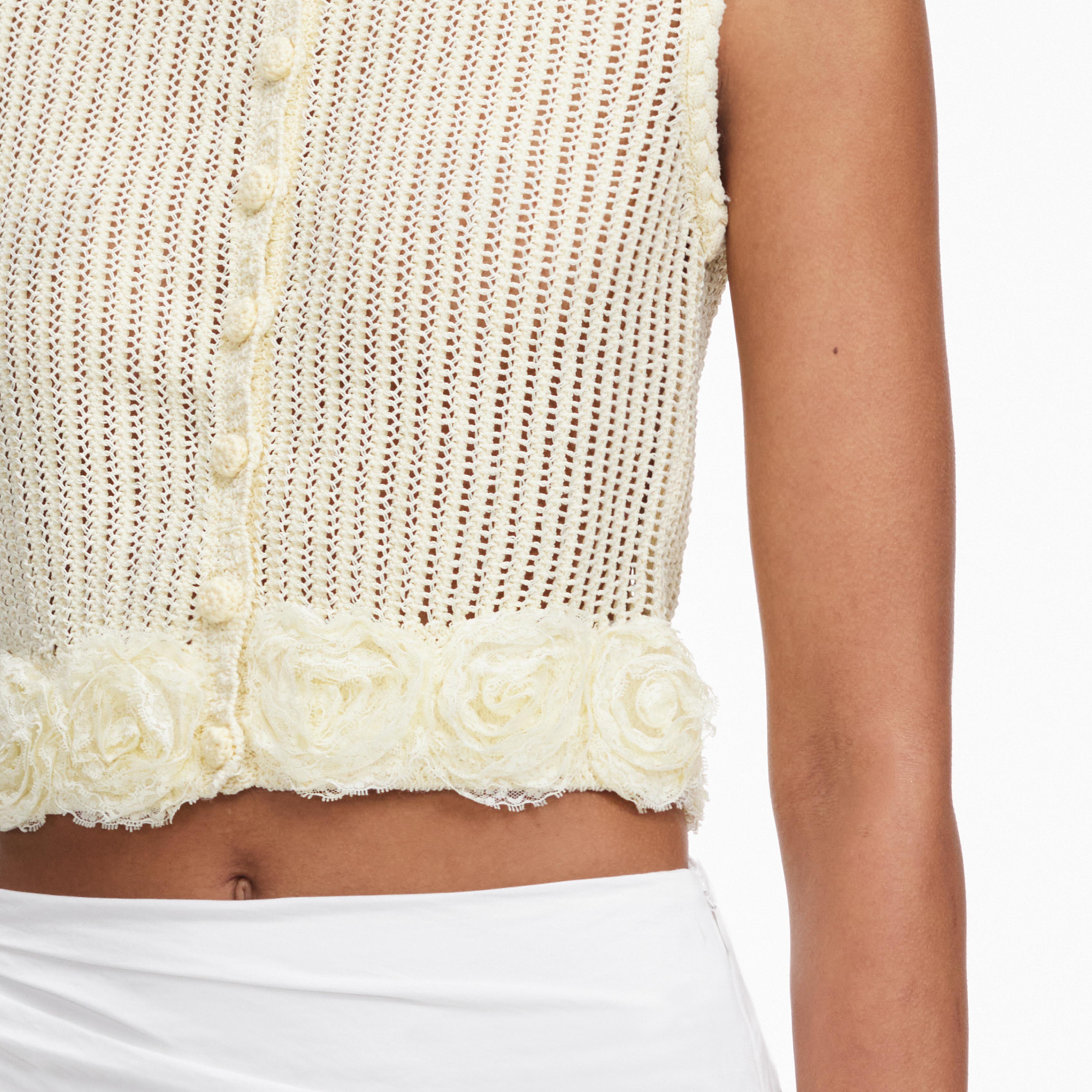 Yellow Crochet Flower Knit Top