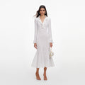 White Pointelle Knit Flare Midi Dress