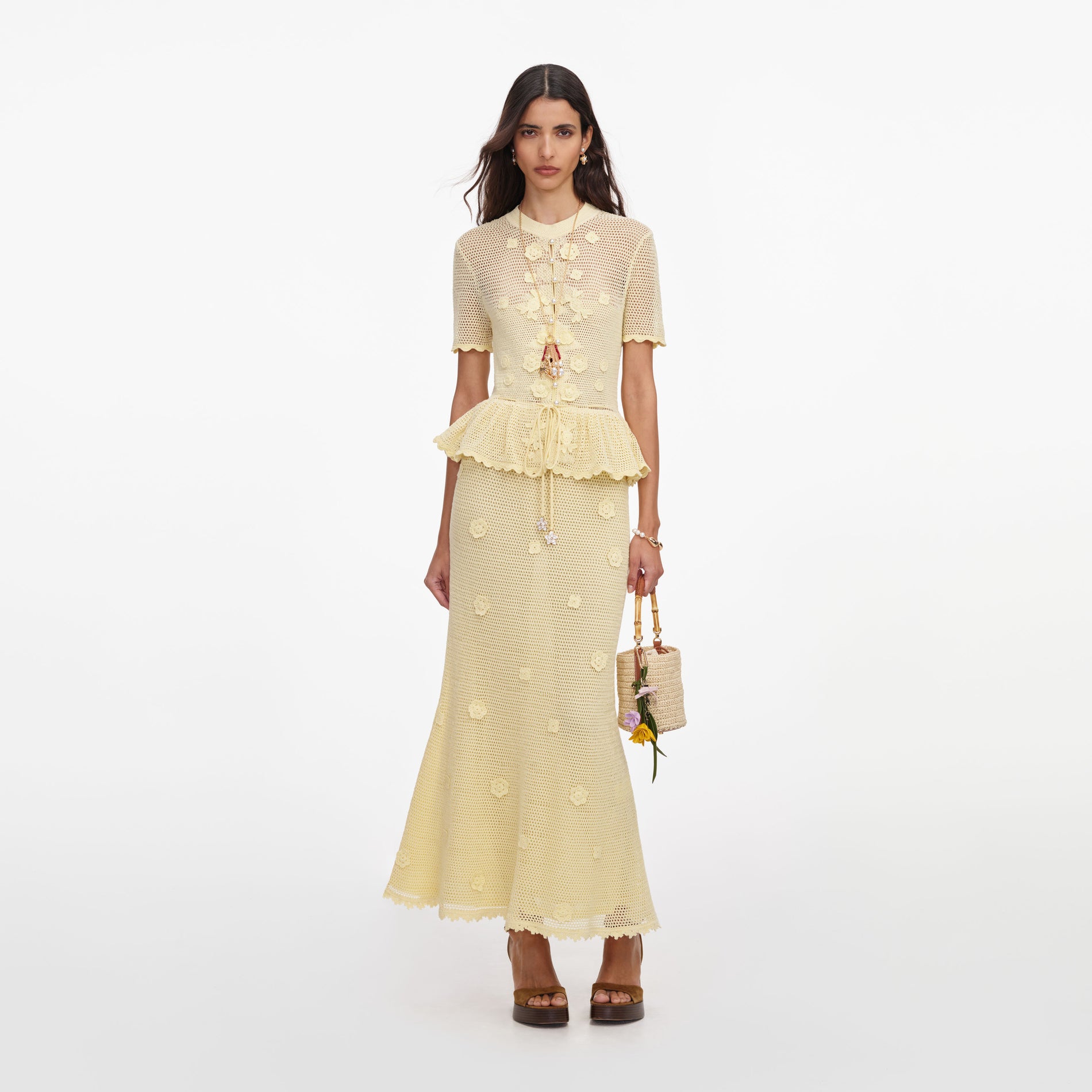 Yellow Floral Crochet Midi Dress