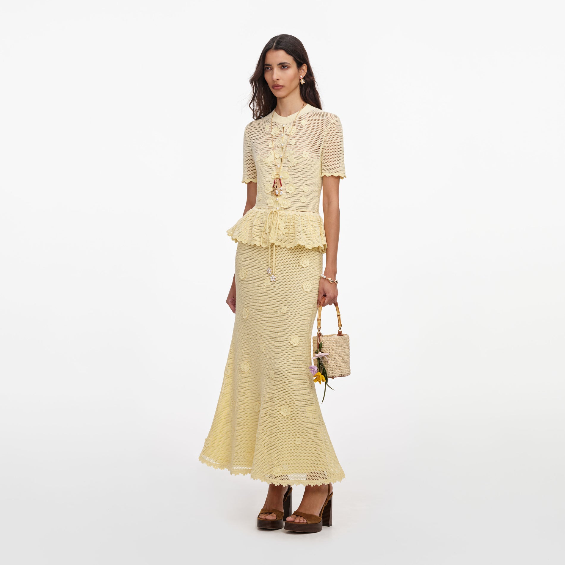 Yellow Floral Crochet Midi Dress