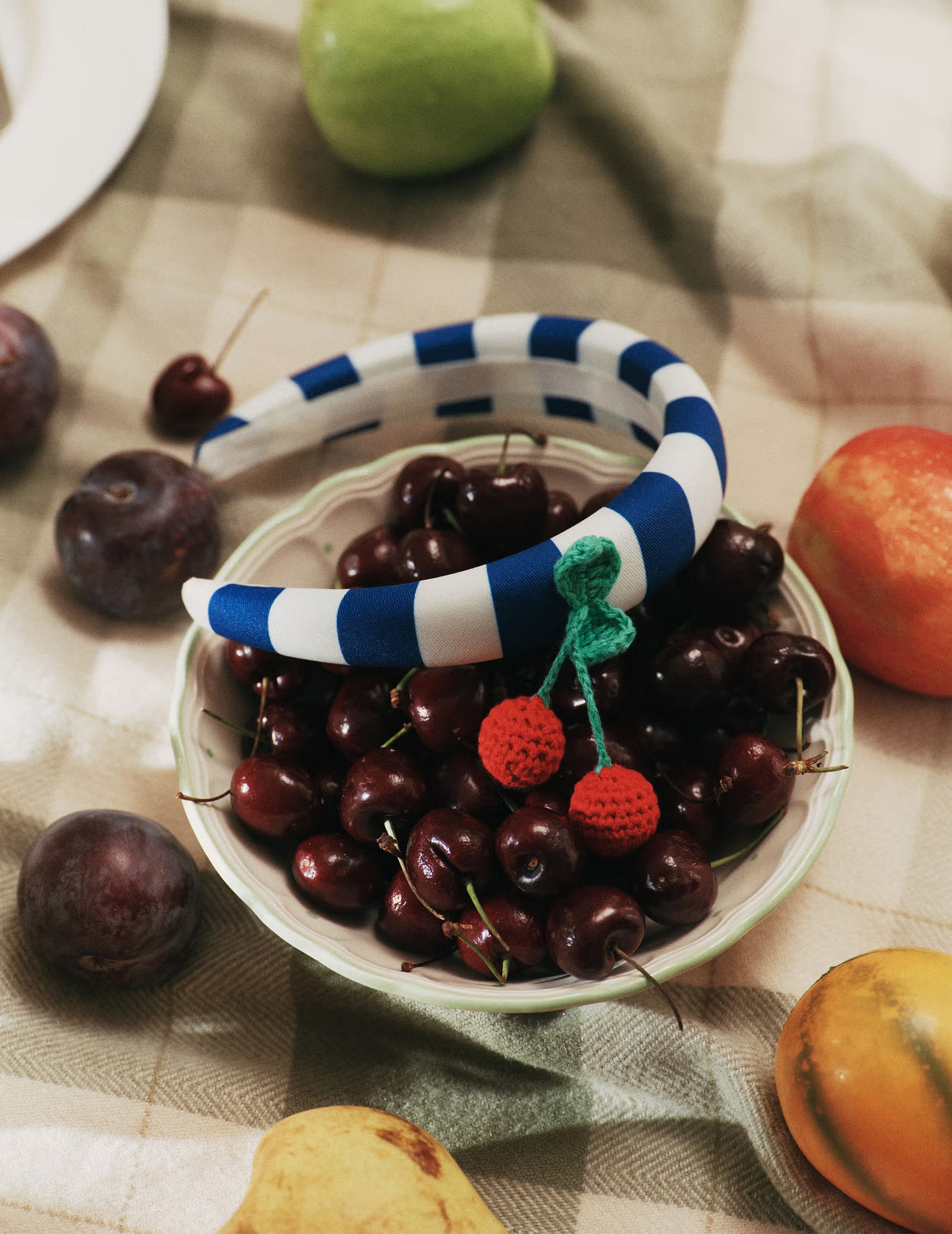Navy Striped Cherry Motif Headband
