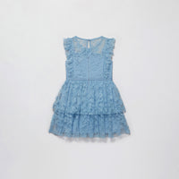 Blue Beaded Tiered Mini Dress