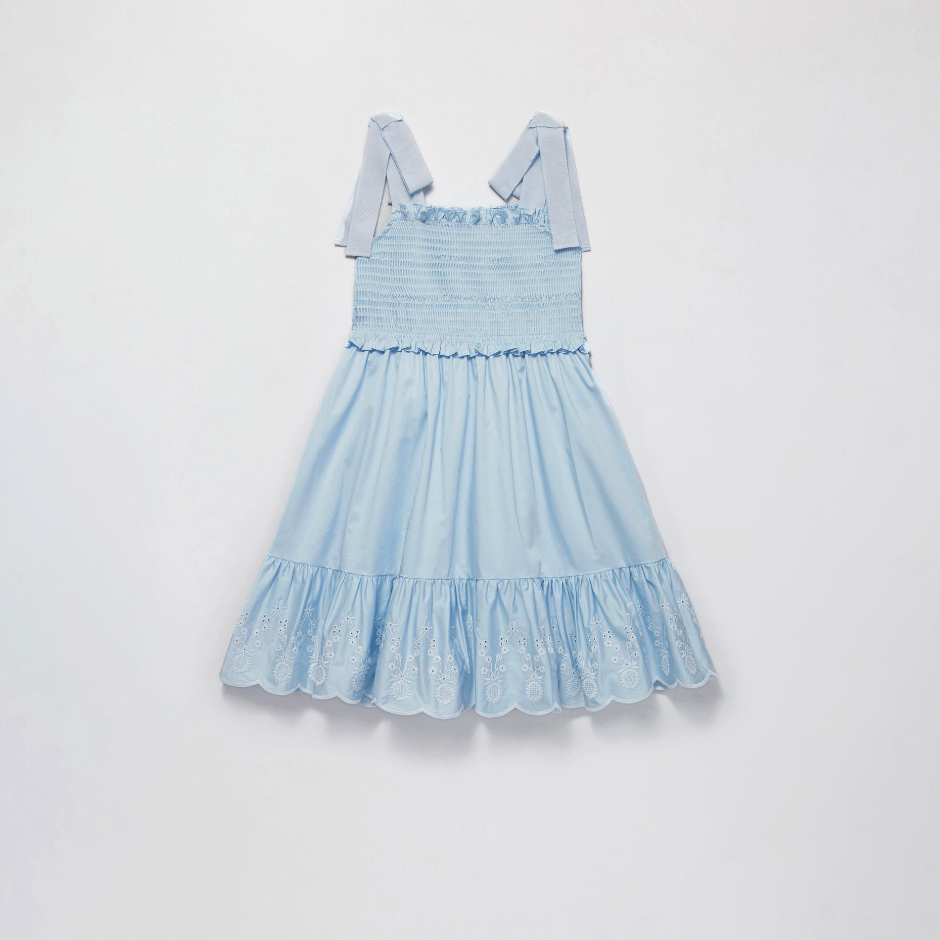 Blue Cotton Smocking Dress