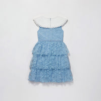 Blue Beaded Tiered Midi Dress