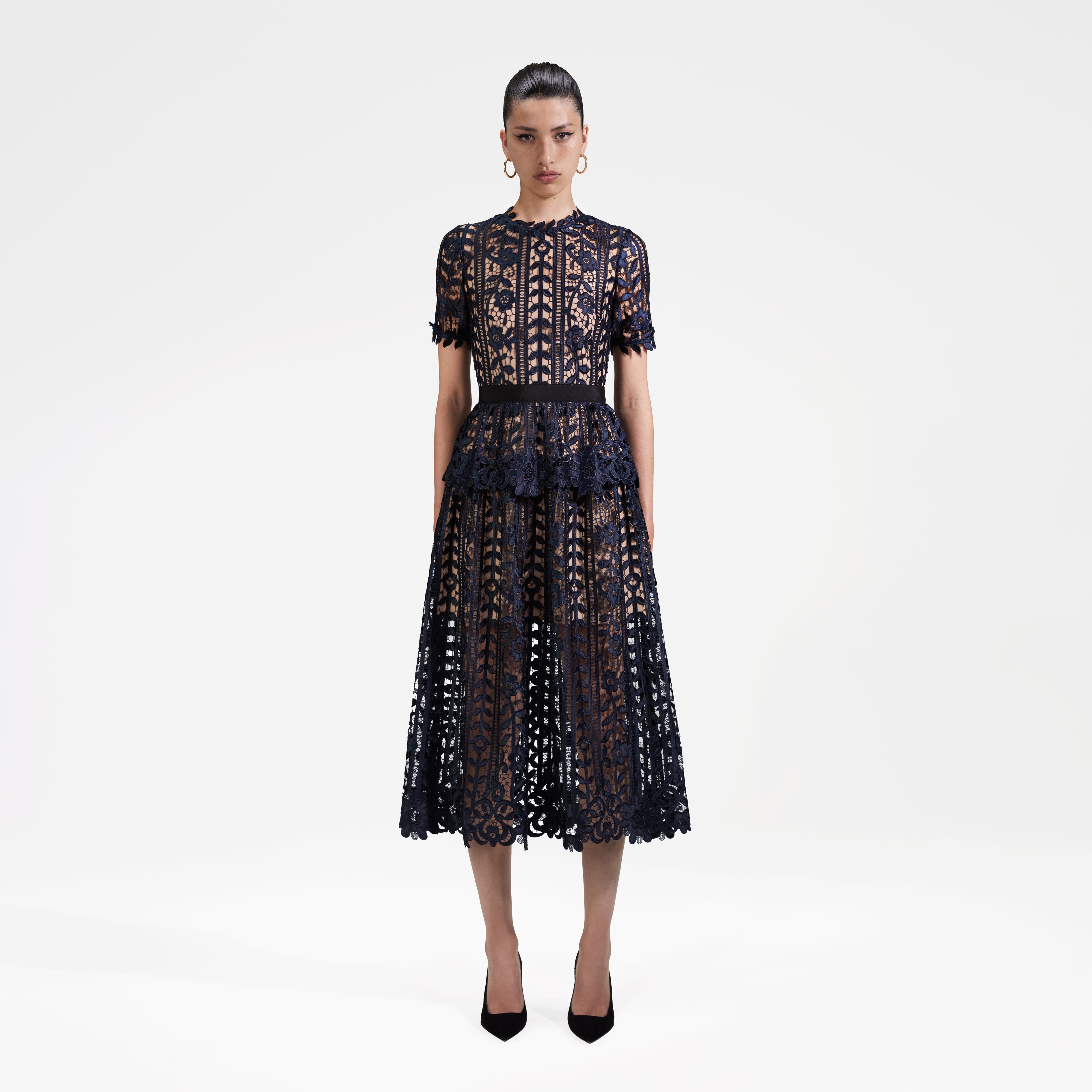 Navy Lace Midi Dress