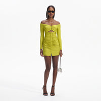 Chartreuse Off Shoulder Mini Dress