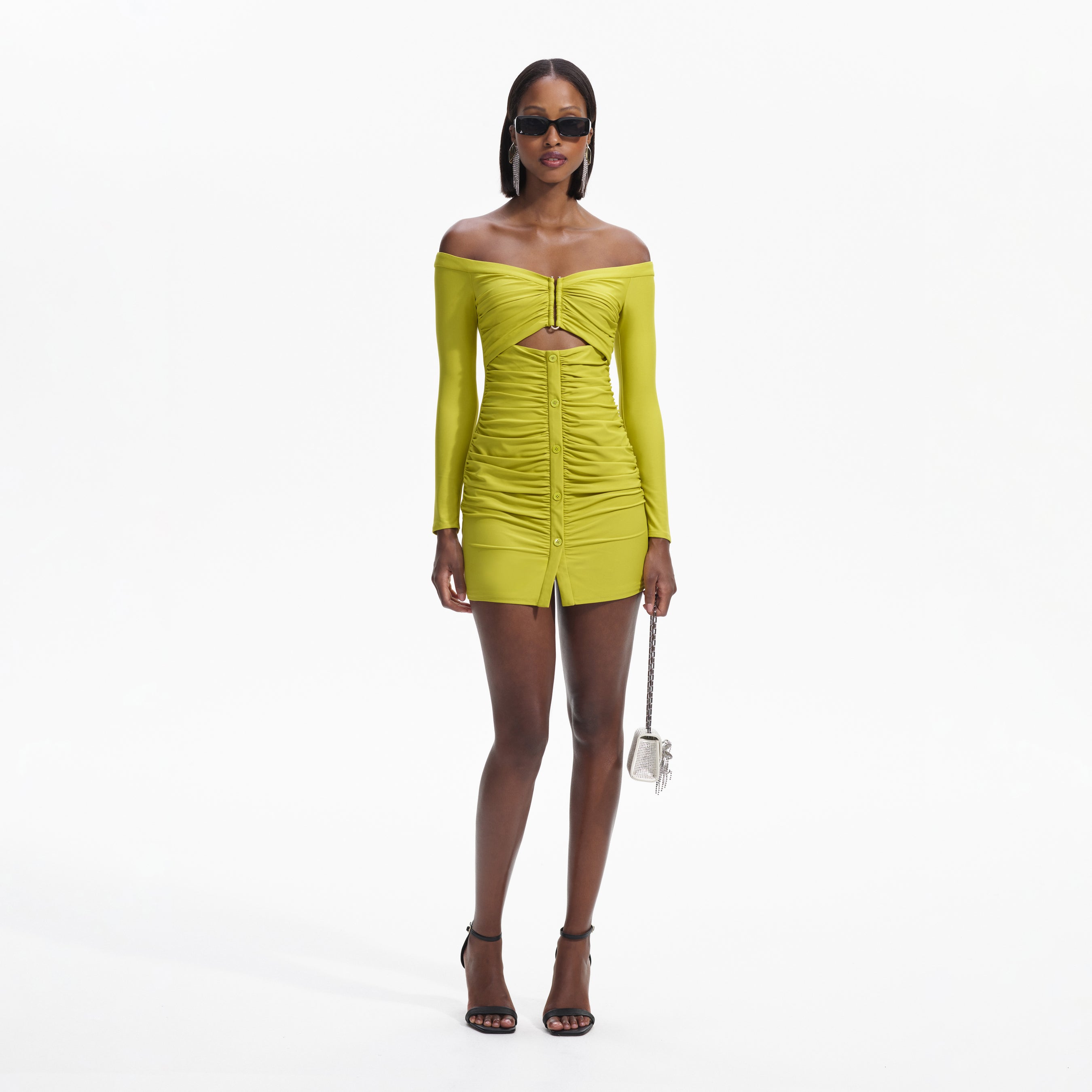 Chartreuse Off Shoulder Mini Dress