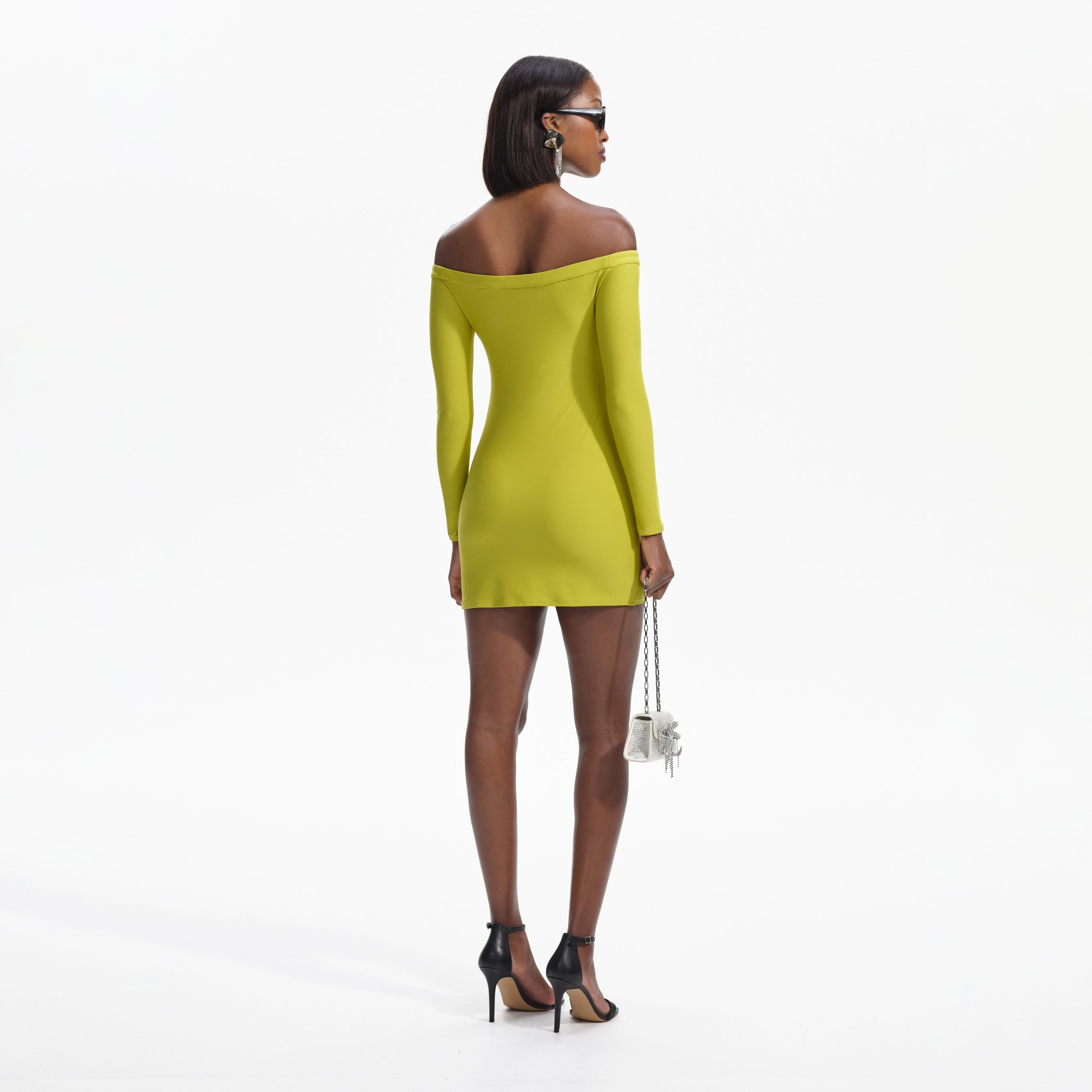 Chartreuse Off Shoulder Mini Dress