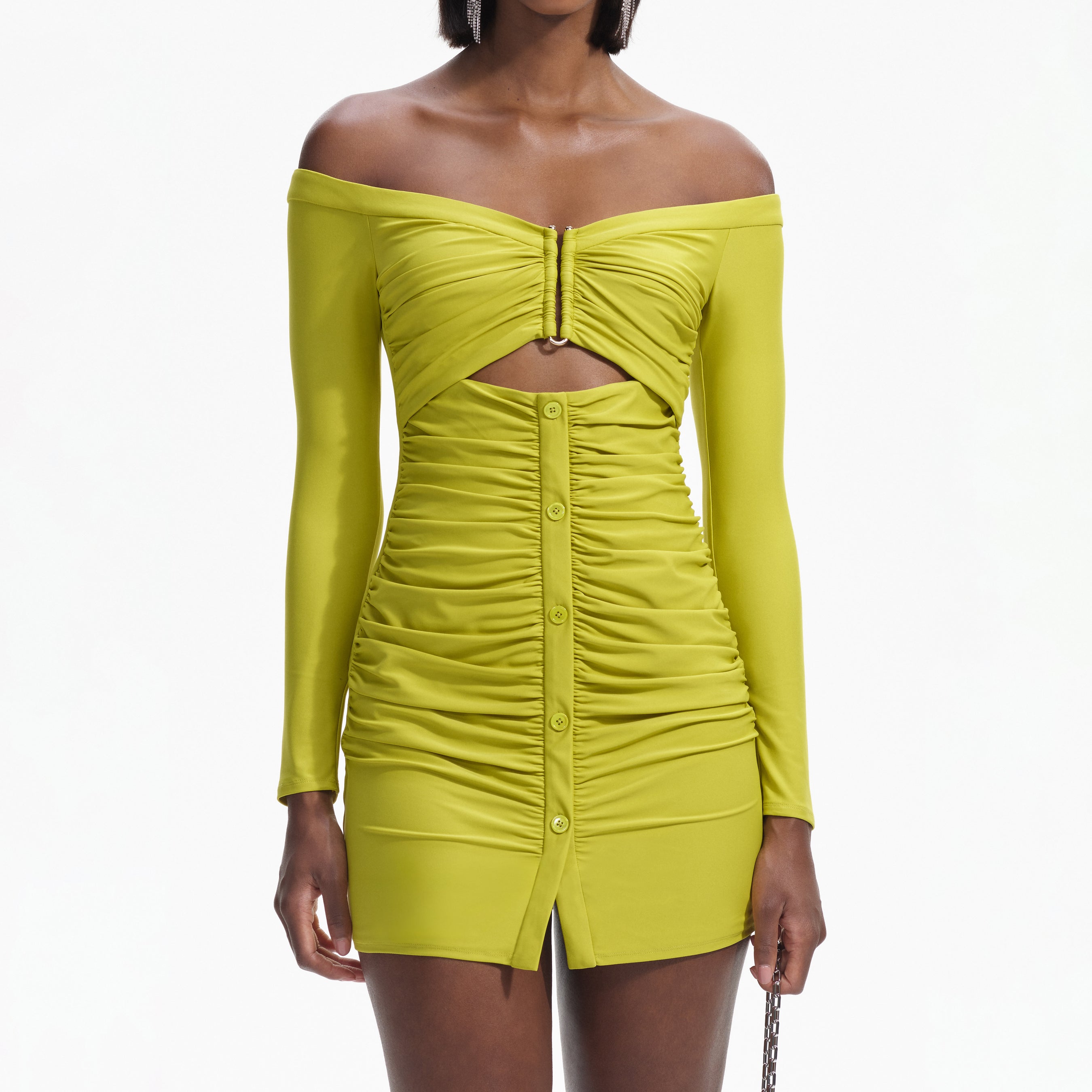 Chartreuse Off Shoulder Mini Dress